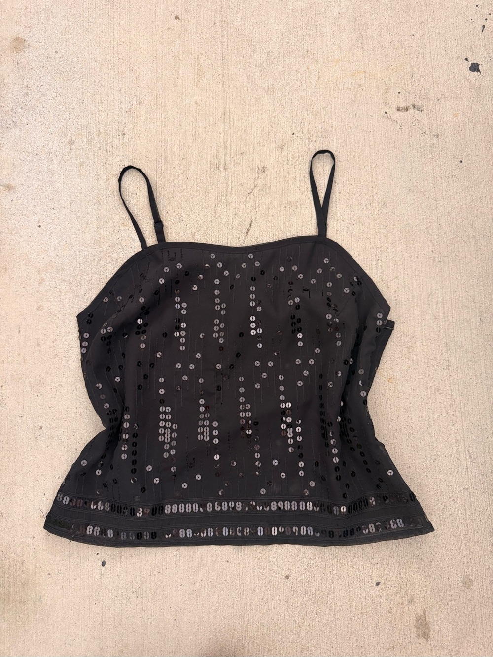 Black Sequin Spaghetti Strap Tank Top - Women